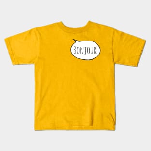 Cheerful BONJOUR! with white speech bubble on yellow (Français / French) Kids T-Shirt